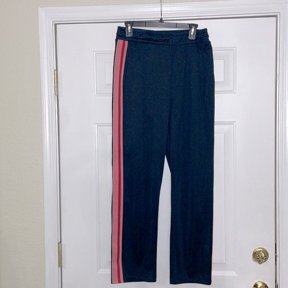 TOPSHOP Navy Pink Red Side Stripe Track Straight Leg Stretch Drawstring Pant 6 S - Picture 2 of 10